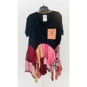 Upcycled Tunic Dress 2X Lagenlook Art To Wear Patchwork Texas Festival Ruffle. Y